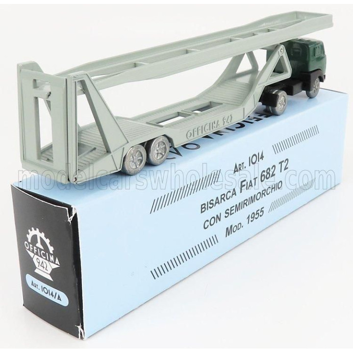 OFFICINA 942 FIAT 682 T2 TRUCK BISARCA CAR TRANSPORTER 1955 - GREEN SILVER 1/76