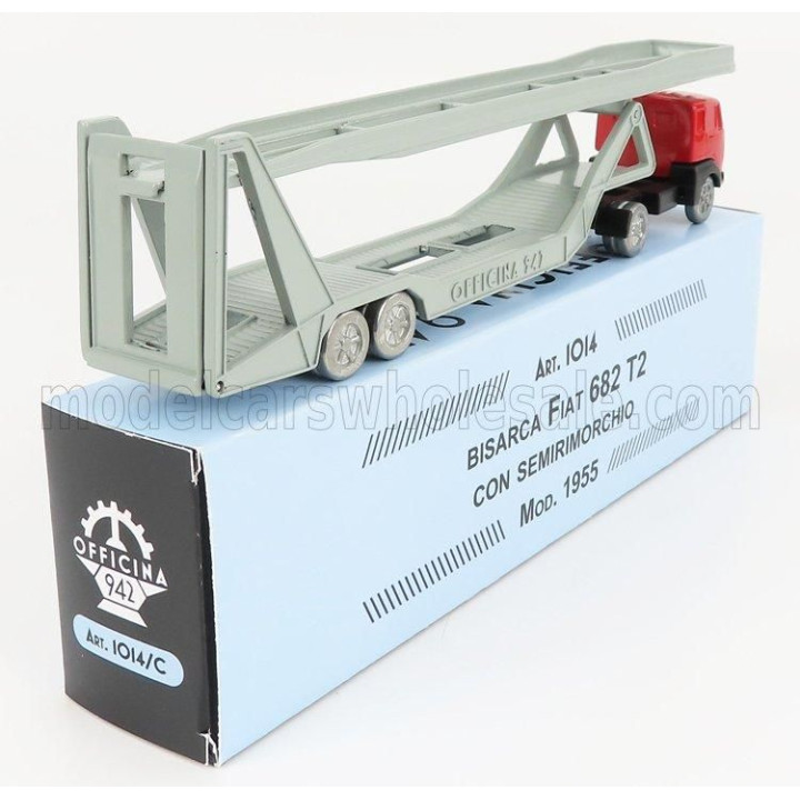 OFFICINA 942 FIAT 682 T2 TRUCK BISARCA CAR TRANSPORTER 1955 - RED SILVER 1/76