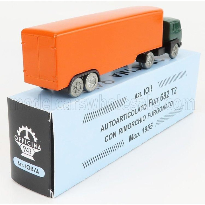 OFFICINA 942 FIAT 682 T2 TRUCK SEMIRIMORCHIO FURGONATO 1955 - GREEN ORANGE 1/76