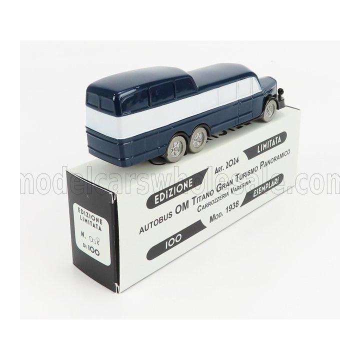 OFFICINA 942 OM FIAT TITANO AUTOBUS GRAN TURISMO PANORAMICO CARROZZERIA VARESINA 1938 - BLUE WHITE 1/76