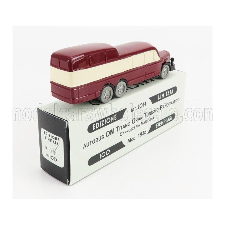 OFFICINA 942 OM FIAT TITANO AUTOBUS GRAN TURISMO PANORAMICO CARROZZERIA VARESINA 1938 - RED CREAM 1/76