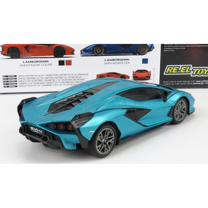 RE EL TOYS LAMBORGHINI SIAN FKP 37 HYBRID 2020 - LIGH BLUE MET 1/24