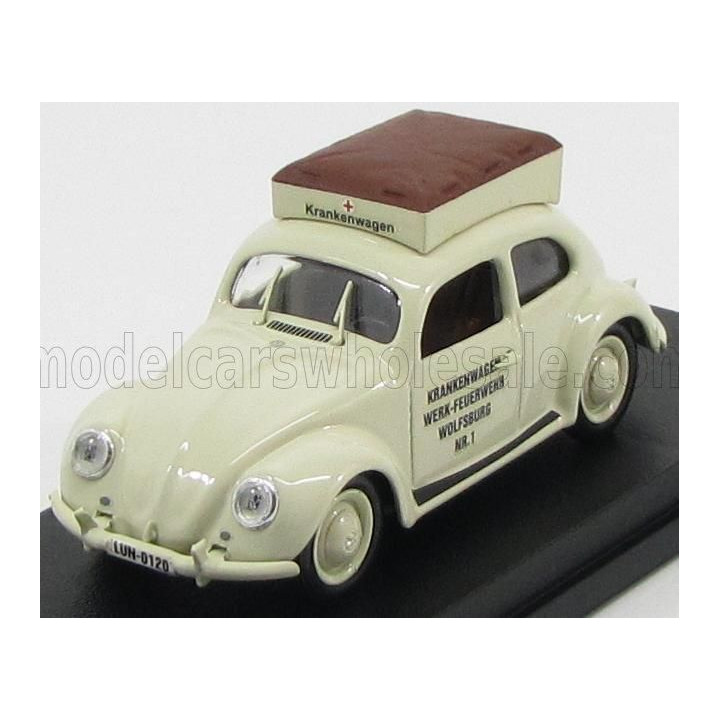 RIO MODELS VOLKSWAGEN BEETLE AMBULANCE POMPIERI DI WOLFSBURG 1950 - WHITE 1/43