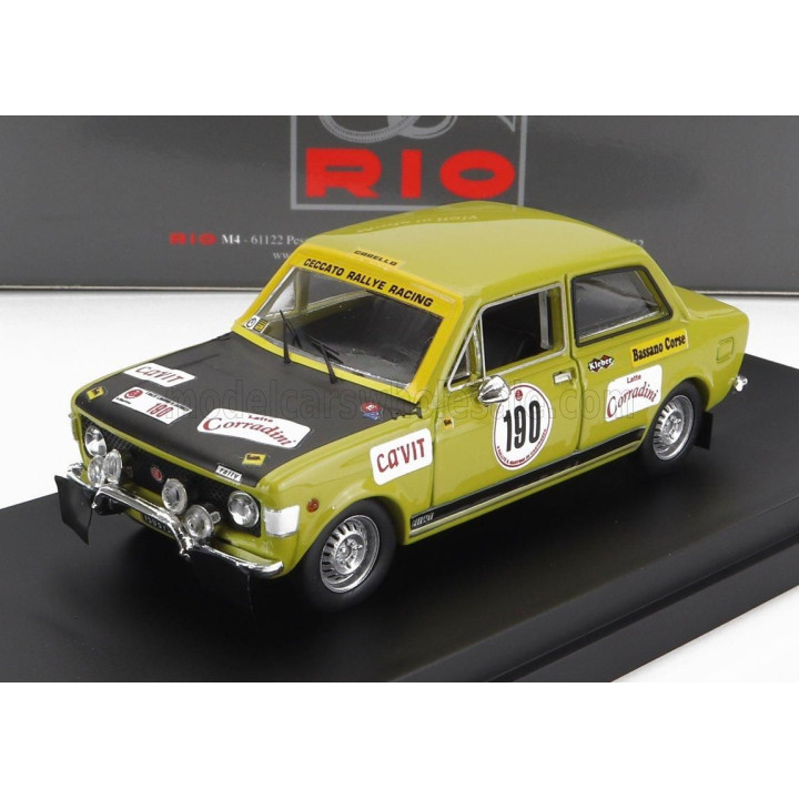 RIO MODELS FIAT 128 Gr.1 TEAM CECCATO RALLY RACING N 190 RALLY SAN MARTINO DI CASTROZZA 1972 A.BETTEGA - D.BRIGANTINI - GREEN BL