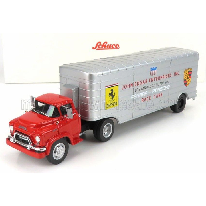 SCHUCO GMC TRUCK CAR TRANSPORTER TEAM JOHN EDGARD ENTERPRISES INC. LOS ANGELES CALIFORNIA FERRARI - PORSCHE RACE CARS 1950 - RED