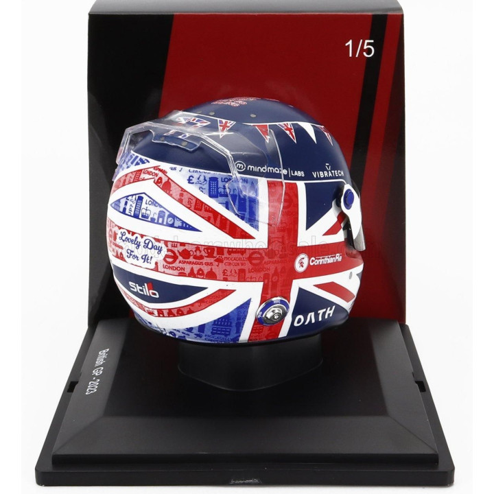 SPARK MODEL BELL HELMET F1  CASCO HELMET ALFA ROMEO C43 TEAM STAKE N 77 BRITISH GP 2023 VALTTERI BOTTAS - BLUE RED WHITE 1/5