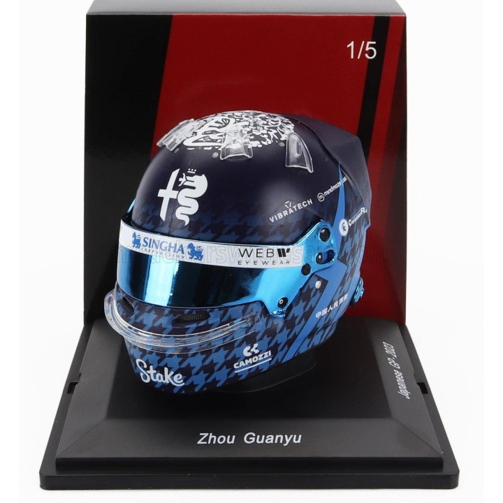 SPARK MODEL BELL HELMET F1  CASCO HELMET ALFA ROMEO C43 TEAM STAKE N 24 JAPAN GP 2023 GUANYU ZHOU - BLUE 1/5