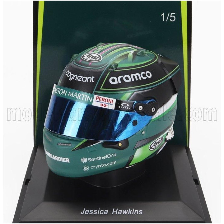 SPARK MODEL BELL HELMET F1  CASCO HELMET ASTON MARTIN AMR23 TEAM ARAMCO COGNIZANT N 0 F1 TEST 2023 JESSICA HAWKINS - GREEN 1/5