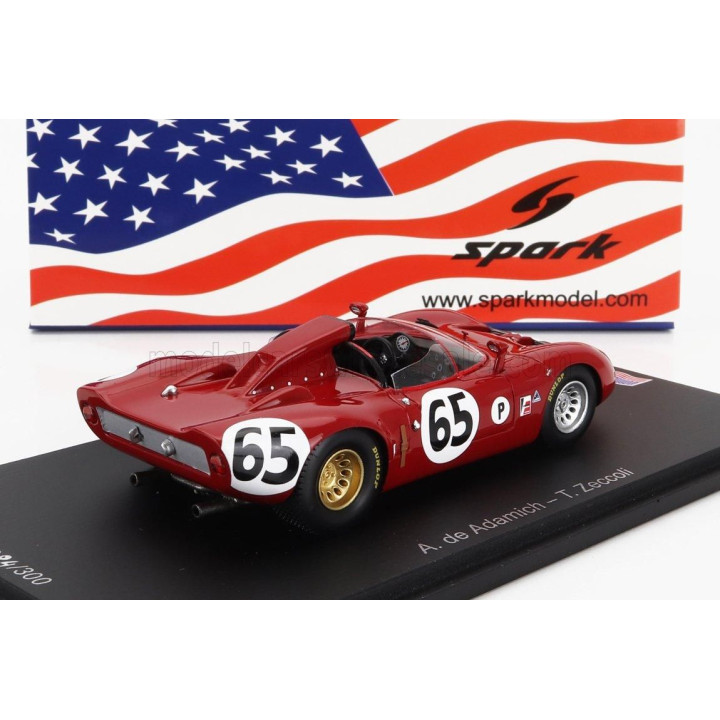 SPARK MODEL ALFA ROMEO 33 SPIDER TEAM AUTODELTA N 65 12h SEBRING 1967 A.DE ADAMICH - T.ZECCOLI - RED 1/43
