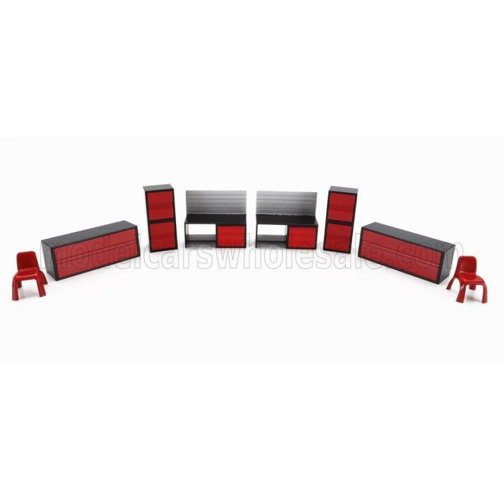 TINY TOYS ACCESSORIES SET GARAGE STORAGE FORNITURE - RED 1/43