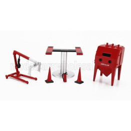 TINY TOYS ACCESSORIES SET OFFICINA GARAGE ENGINE MAINTENANCE - RED SILVER 1/43