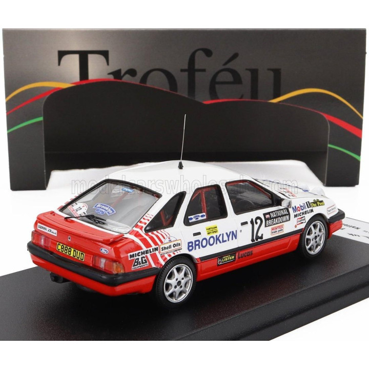 TROFEU FORD ENGLAND SIERRA XR 4x4 (night version) N 12 RALLY NATIONAL BREAKDOWN 1987 PHIL COLLINS - BRIAN THOMAS - WHITE RED 1/4