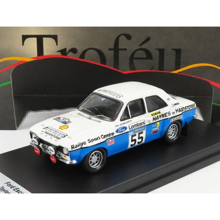 TROFEU FORD ENGLAND ESCORT MKI N 55 RALLY RAC 1974 J.TAYLOR - J.CHITTY - WHITE BLUE 1/43