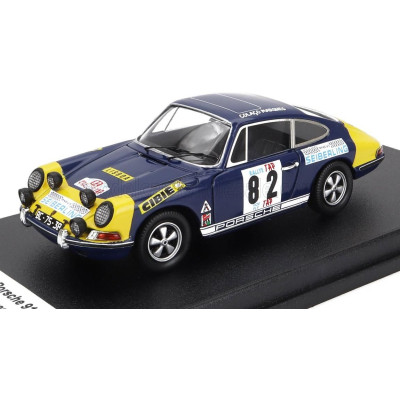 TROFEU PORSCHE 911S COUPE N 82 TAP RALLY 1970 COLACO MARQUES - JORGE CIRNE - BLUE YELLOW 1/43