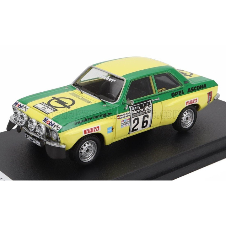TROFEU OPEL ASCONA 1.9 SR (night version) N 26 RALLY RAC LOMBARD 1973 WALTER ROHRL - JOCHEN BERGER - GREEN YELLOW 1/43