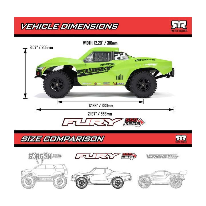 Arrma Fury Mega 550 1:10 RTR zelená