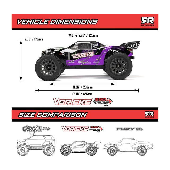 Arrma Vorteks Mega 550 1:10 RTR fialová