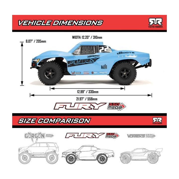Arrma Fury Mega 550 1:10 RTR modrá