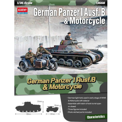 Model Kit military 13556 - German Panzer I Ausf.B & Motorcycle (1:35)