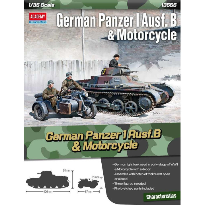 Model Kit military 13556 - German Panzer I Ausf.B & Motorcycle (1:35)