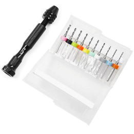 Vrtáčky sada 1.1-2.0mm s dříkem 3,17mm + Ruční hliníková vrtačka