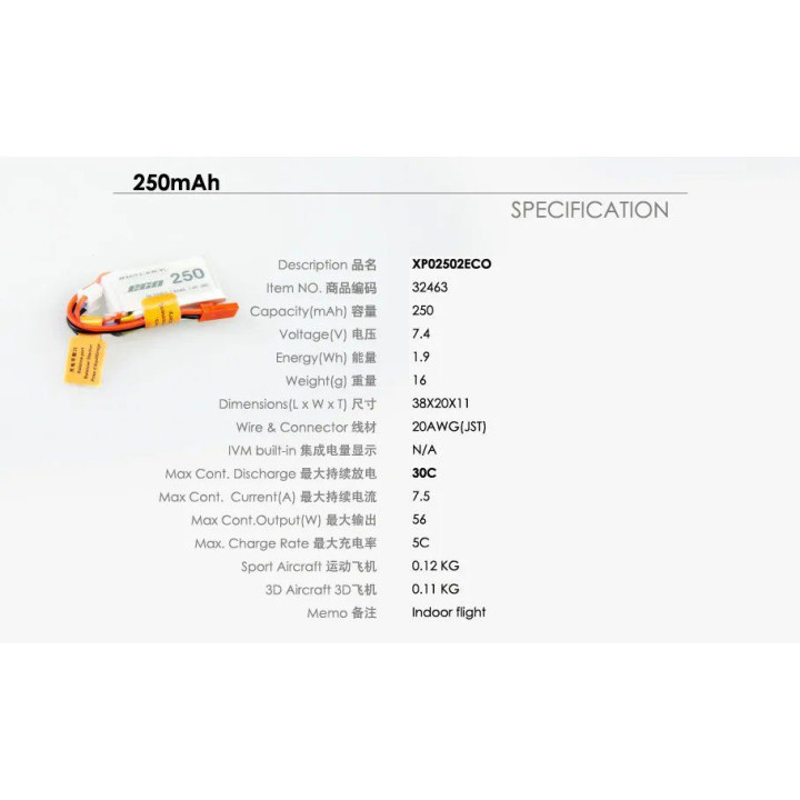 Akku LiPol Xpower 7,4V 250-2S ECO 30C
