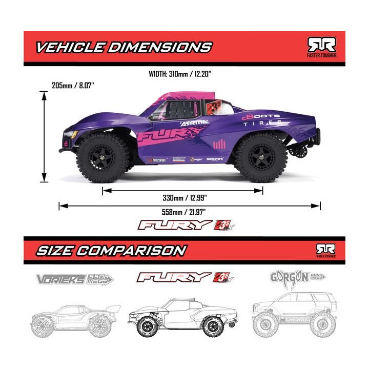 Arrma Fury 223S BLX 2WD 1:10 RTR DSC modrá