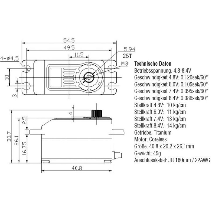 H-Speed servo HSX102 14kg.cm 0.086s/60° 25T