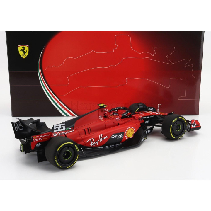 BBR MODELS FERRARI F1  SF-23 TEAM SCUDERIA FERRARI N 55 BELGIUM GP 2023 CARLOS SAINZ - RED BLACK 1/18