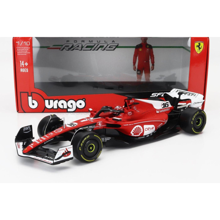 BURAGO FERRARI F1  SF-23 TEAM SCUDERIA FERRARI N 16 2nd LAS VEGAS USA GP 2023 CHARLES LECLERC - RED WHITE BLACK 1/18