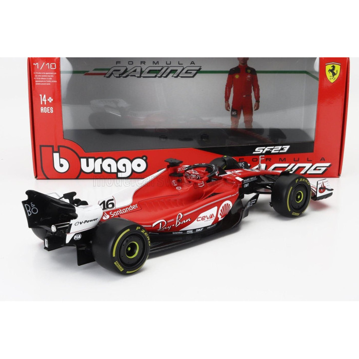 BURAGO FERRARI F1  SF-23 TEAM SCUDERIA FERRARI N 16 2nd LAS VEGAS USA GP 2023 CHARLES LECLERC - RED WHITE BLACK 1/18