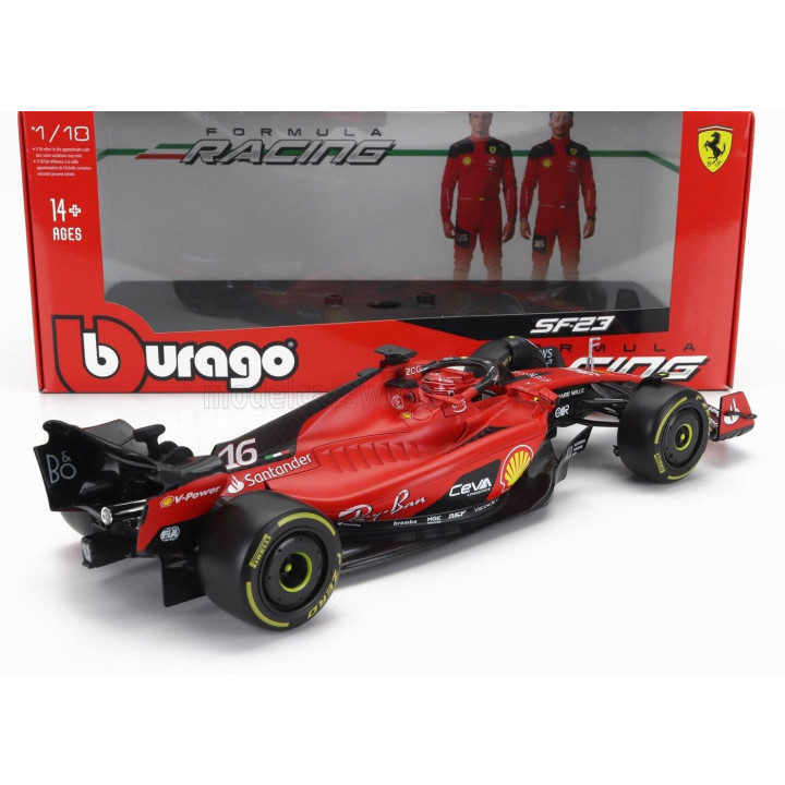 BURAGO FERRARI F1  SF-23 TEAM SCUDERIA FERRARI N 16 SEASON 2023 CHARLES LECLERC - EXCLUSIVE CARMODEL - RED BLACK 1/18