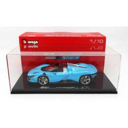 BURAGO FERRARI DAYTONA SP3 CLOSED ROOF 2022 - CON VETRINA - WITH SHOWCASE - EXCLUSIVE CARMODEL - MEDIUM BLUE 1/18