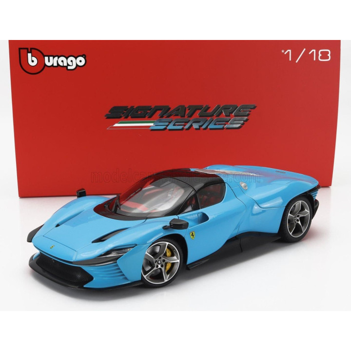 BURAGO FERRARI DAYTONA SP3 CLOSED ROOF 2022 - CON VETRINA - WITH SHOWCASE - EXCLUSIVE CARMODEL - MEDIUM BLUE 1/18