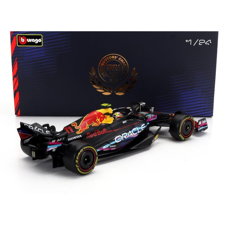 BURAGO RED BULL F1  RB19 TEAM ORACLE RED BULL RACING N 11 2nd MIAMI GP 2023 SERGIO PEREZ - WITH PILOT AND SHOWCASE - MATT BLUE 1