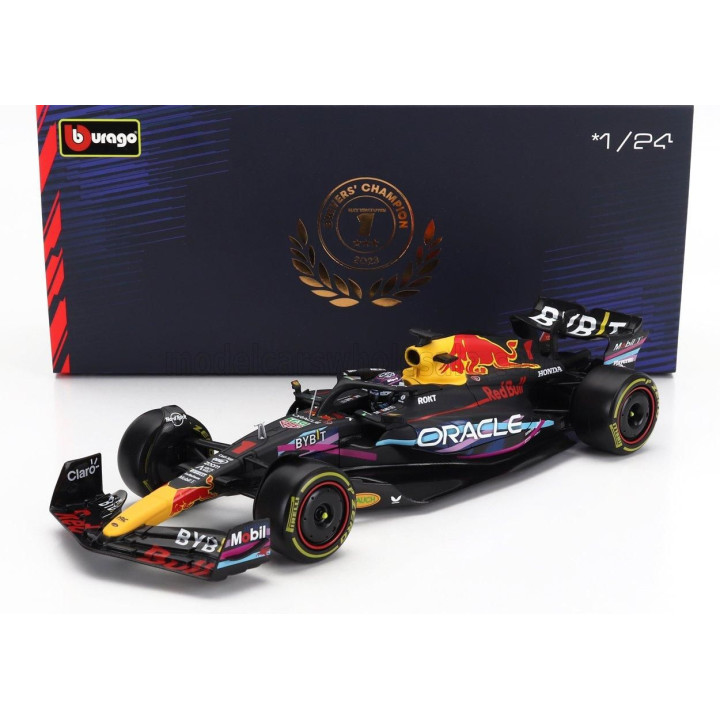 BURAGO RED BULL F1  RB19 TEAM ORACLE RED BULL RACING N 1 WORLD CHAMPION WINNER MIAMI GP 2023 MAX VERSTAPPEN - WITH PILOT AND SHO