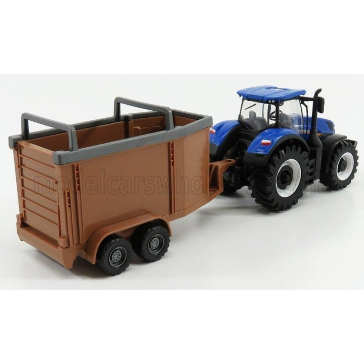 BURAGO NEW HOLLAND T7.315 TRACTOR + LIVESTOCK FORWARDER - BLUE BROWN 1/50