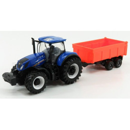 BURAGO NEW HOLLAND T7.315 TRACTOR + TIPPING TRAILER - BLUE RED 1/50