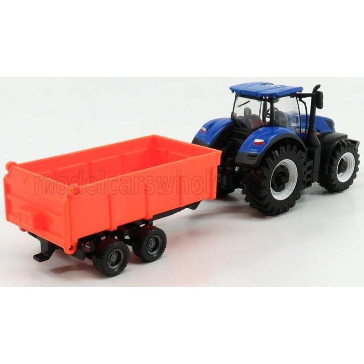 BURAGO NEW HOLLAND T7.315 TRACTOR + TIPPING TRAILER - BLUE RED 1/50