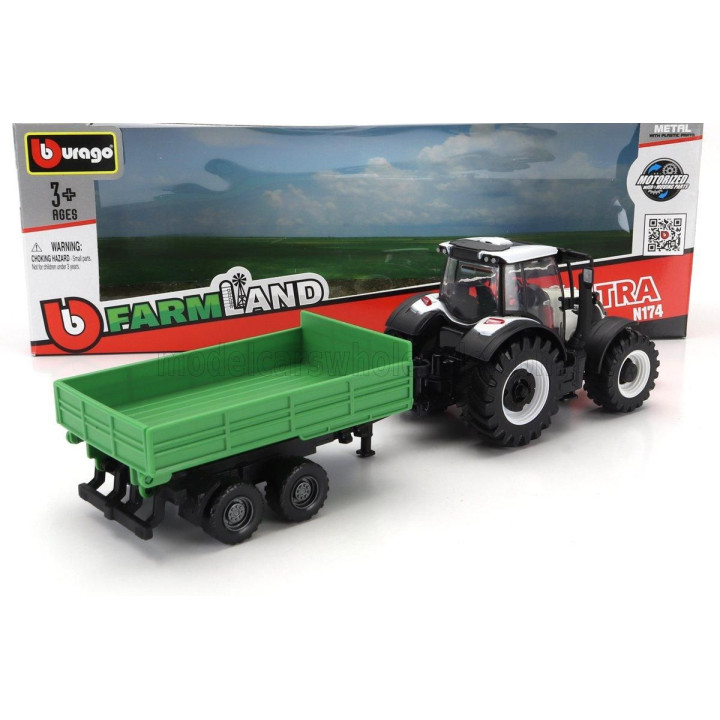 BURAGO VALTRA N174 TRACTOR WITH TIPPING TRAILER 2017 - WHITE BLACK GREEN 1/50