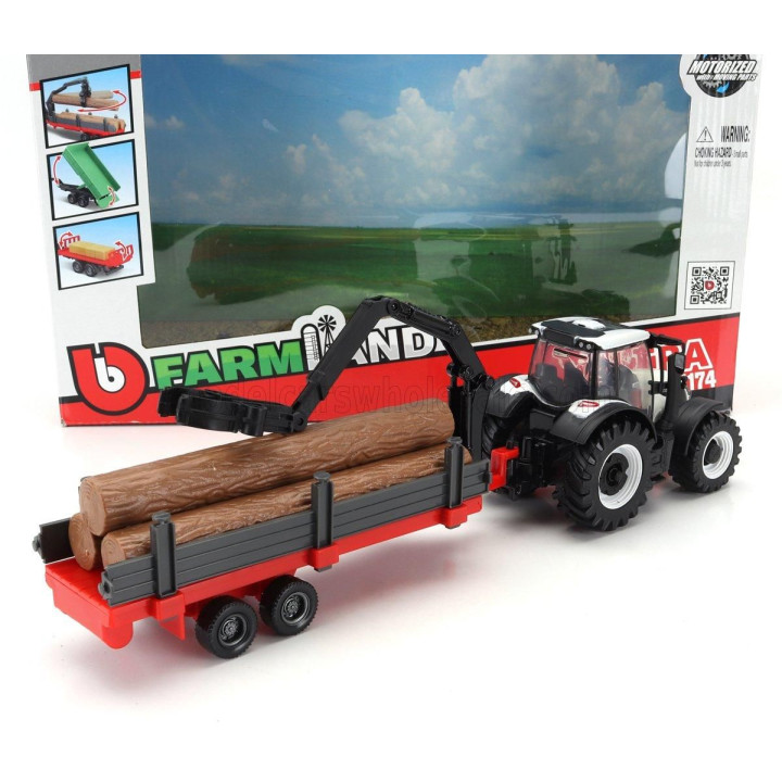 BURAGO VALTRA N174 TRACTOR WITH 3X TRAILER 2017 - WHITE BLACK GREEN RED 1/50