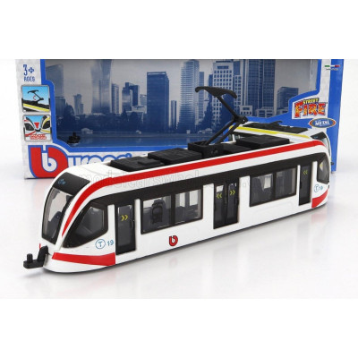 BURAGO TRAM CITY TRAM AUTOBUS - WHITE RED BLACK 1/50