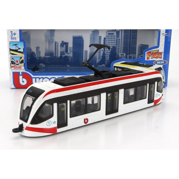 BURAGO TRAM CITY TRAM AUTOBUS - WHITE RED BLACK 1/50