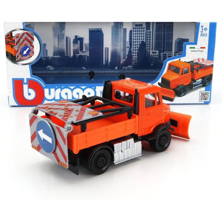 BURAGO TRUCK ROAD SECURITY SPAZZANEVE SNOWPLOUGH AND SIGNAL BOARD 2-ASSI 2010 - ORANGE 1/43