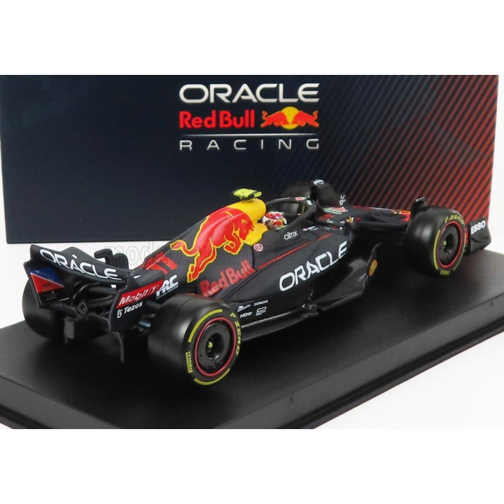 BURAGO RED BULL F1  RB18 TEAM ORACLE RED BULL RACING N 11 SEASON 2022 SERGIO PEREZ - WITH HELMET AND PLASTIC SHOWCASE - MATT BLU