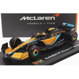 BURAGO McLAREN F1  MCL36 TEAM MCLAREN N 3 AUSTRALIAN GP 2022 DANIEL RICCIARDO - WITH HELMET AND PLASTIC SHOWCASE - ORANGE LIGHT 