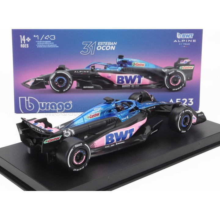 BURAGO ALPINE F1  A523 TEAM BWT ALPINE F1 N 31 SEASON 2023 ESTEBAN OCON - CON PILOTA E VETRINA - WITH PILOT AND SHOWCASE - BLUE 