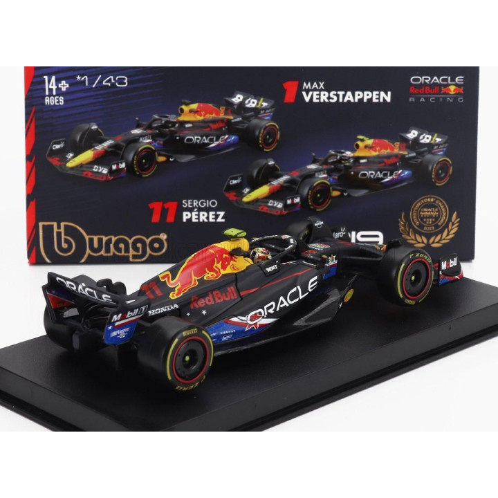 BURAGO RED BULL F1  RB19 TEAM ORACLE RED BULL RACING N 11 4th AUSTIN USA GP 2023 SERGIO PEREZ - WITH PILOT AND SHOWCASE - MATT B