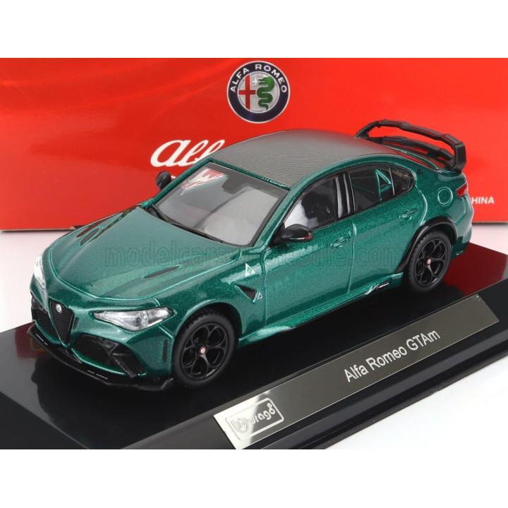BURAGO ALFA ROMEO GIULIA GTAm 2020 - WITH HARD SHOWCASE - EXCLUSIVE CARMODEL - M O N T R E A L GREEN MET 1/43