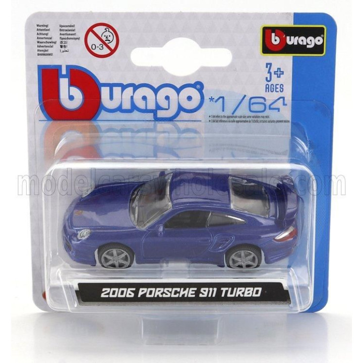 BURAGO PORSCHE 911 997 TURBO COUPE 2006 - BLUE 1/64